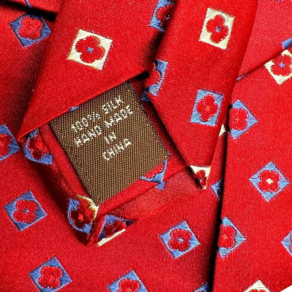 Tasso Elba 100% Silk Designer Dress Tie Mens Red Geometric Floral Pattern 59
